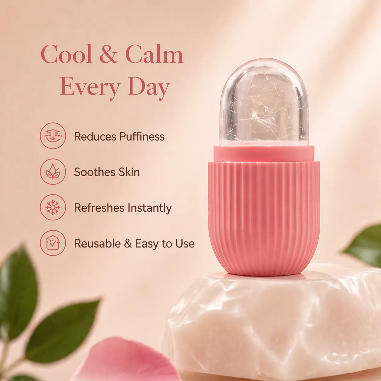 Ice Roller for Face – Reusable Skin Cooling & De-Puffing Tool
