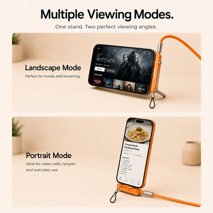 Detachable stand with USB-C cable in portrait and landscape viewing positions