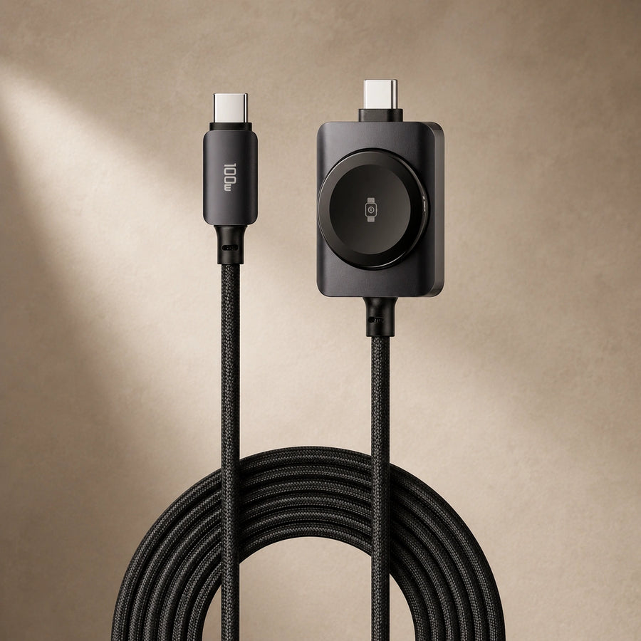 Sora Nest DuoCharge | 100W 2-in-1 USB-C & Apple Watch Charging Cable