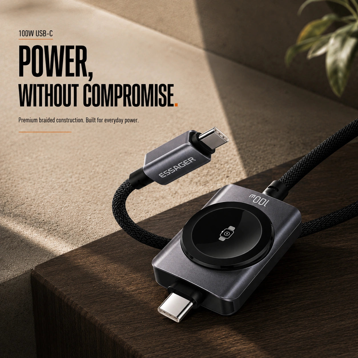 Sora Nest DuoCharge | 100W 2-in-1 USB-C & Apple Watch Charging Cable